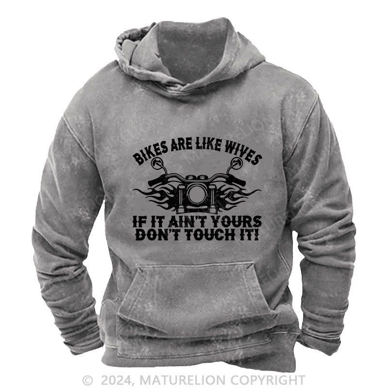 Maturelion Men's Hoodie Bikes Are Like Wives DTG Printing Washed Hoodie
