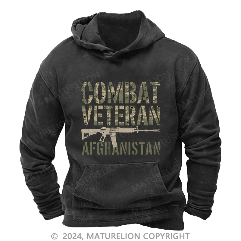 Maturelion Men's Hoodie Combat Veteran Afghanistan DTG Printing Washed Hoodie