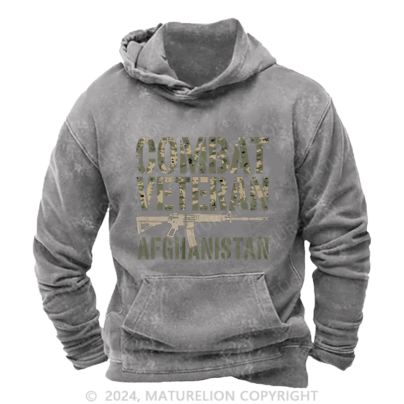 Maturelion Men's Hoodie Combat Veteran Afghanistan DTG Printing Washed Hoodie