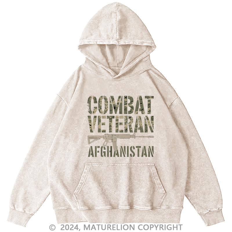 Maturelion Men's Hoodie Combat Veteran Afghanistan DTG Printing Washed Hoodie