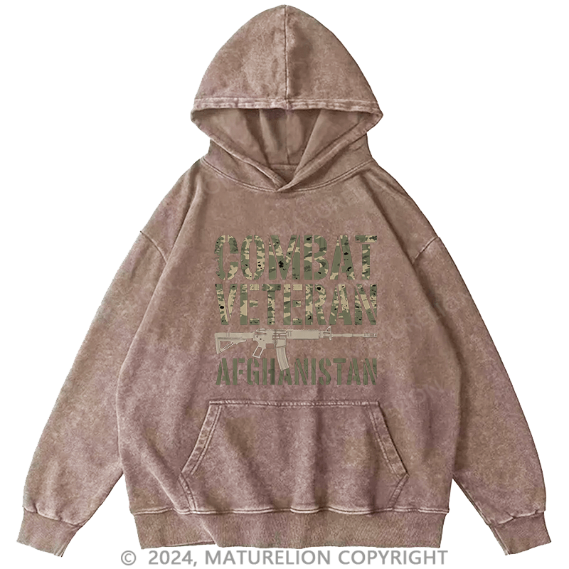 Maturelion Men's Hoodie Combat Veteran Afghanistan DTG Printing Washed Hoodie