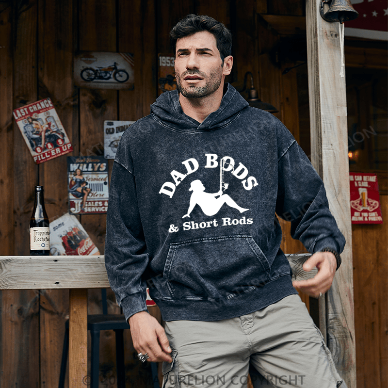 Maturelion Men's Hoodie Dad Bods & Short Rods DTG Printing Washed Hoodie