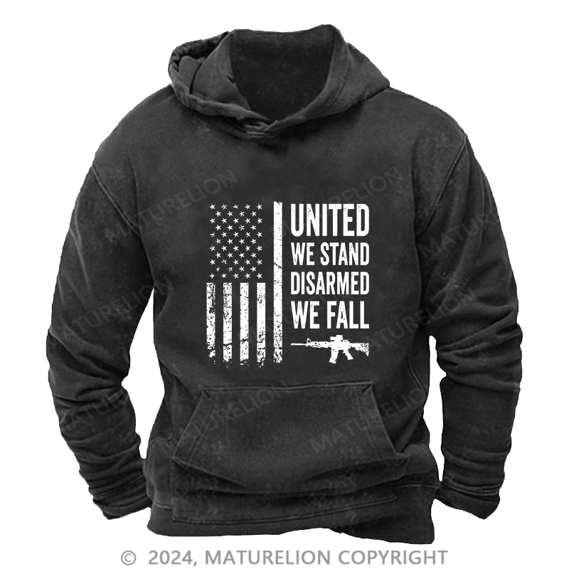 Maturelion Men's Hoodie United We Stand Disarmed We Fall DTG Printing Washed Hoodie
