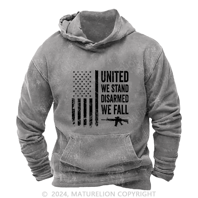 Maturelion Men's Hoodie United We Stand Disarmed We Fall DTG Printing Washed Hoodie