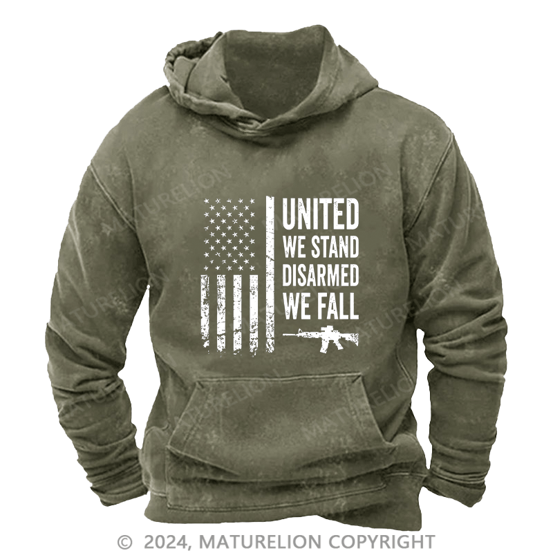 Maturelion Men's Hoodie United We Stand Disarmed We Fall DTG Printing Washed Hoodie