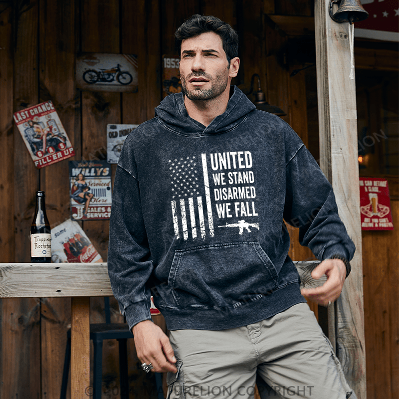 Maturelion Men's Hoodie United We Stand Disarmed We Fall DTG Printing Washed Hoodie