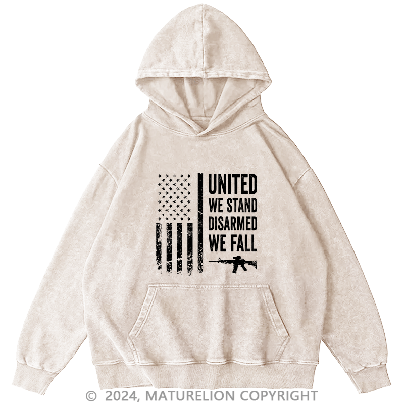 Maturelion Men's Hoodie United We Stand Disarmed We Fall DTG Printing Washed Hoodie