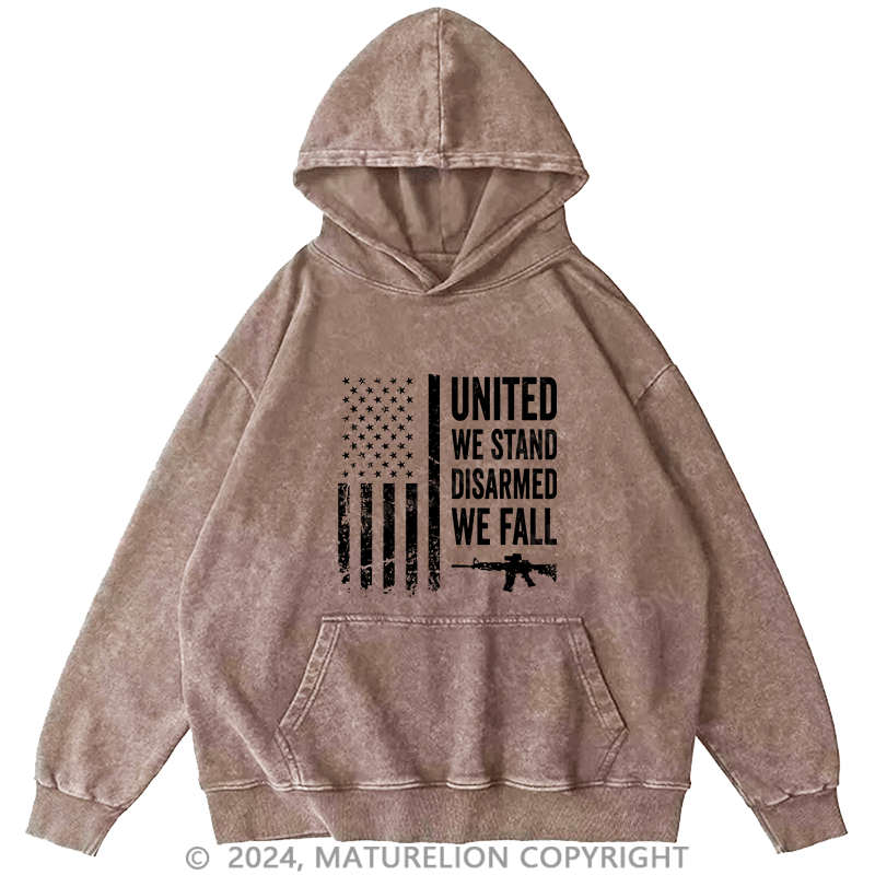 Maturelion Men's Hoodie United We Stand Disarmed We Fall DTG Printing Washed Hoodie