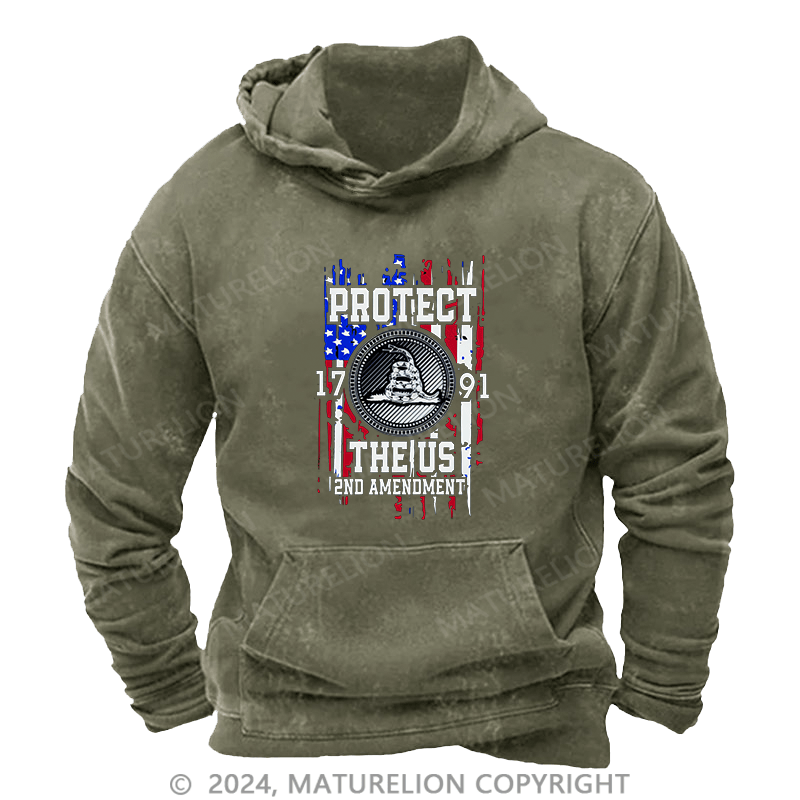 Maturelion Men's Hoodie Protect The 1791 US 2ND Amendment DTG Printing Washed Hoodie