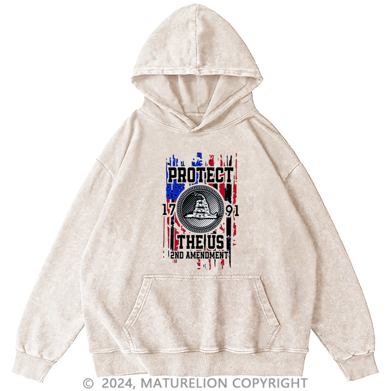 Maturelion Men's Hoodie Protect The 1791 US 2ND Amendment DTG Printing Washed Hoodie