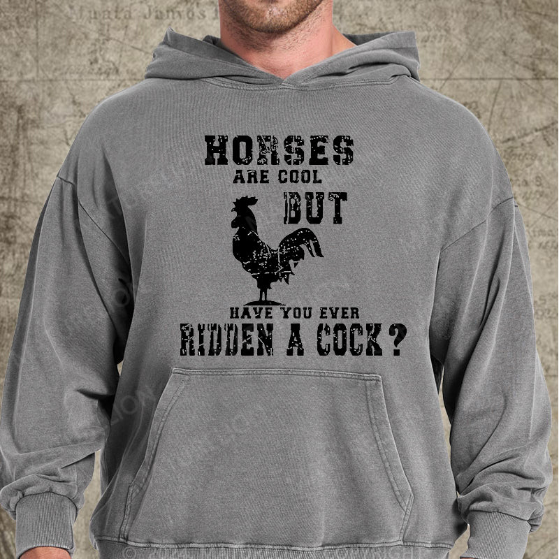Maturelion Horses Are Cool But Have You Ever Ridden A Cock DTG Printing Washed Custom Hoodie