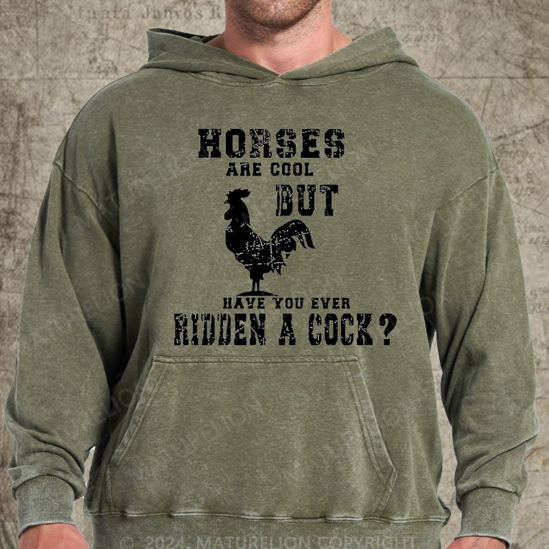 Maturelion Horses Are Cool But Have You Ever Ridden A Cock DTG Printing Washed Custom Hoodie