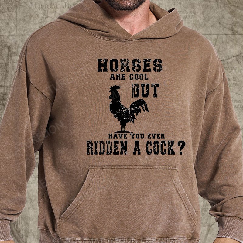Maturelion Horses Are Cool But Have You Ever Ridden A Cock DTG Printing Washed Custom Hoodie