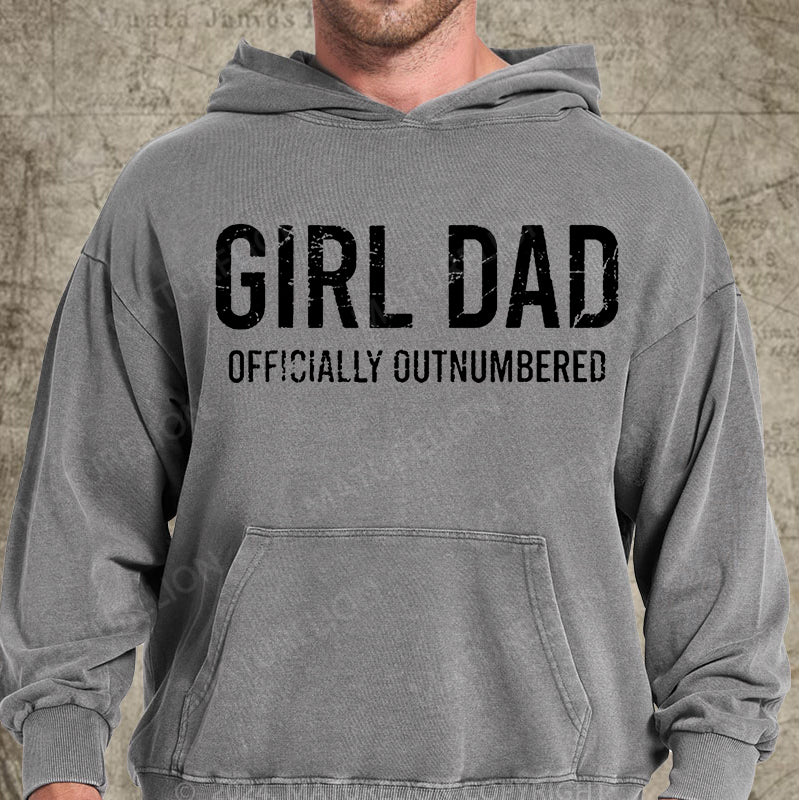 Maturelion Girl Dad Officially Outnumbered Funny Gift DTG Printing Washed Hoodie