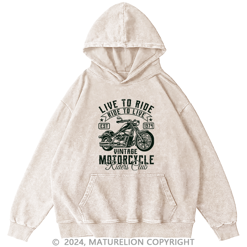 Maturelion Men's Hoodie Live To Ride DTG Printing Washed Hoodie