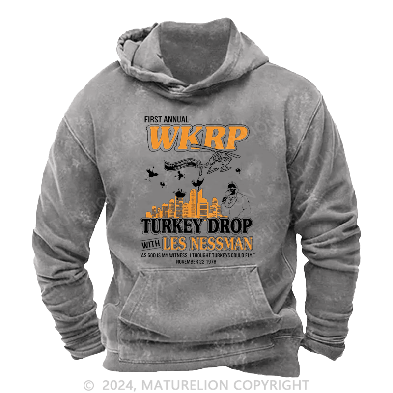 Maturelion Men's Hoodie First Annual WKRP Thanksgiving Day Turkey Drop Vintage Retro Hoodie