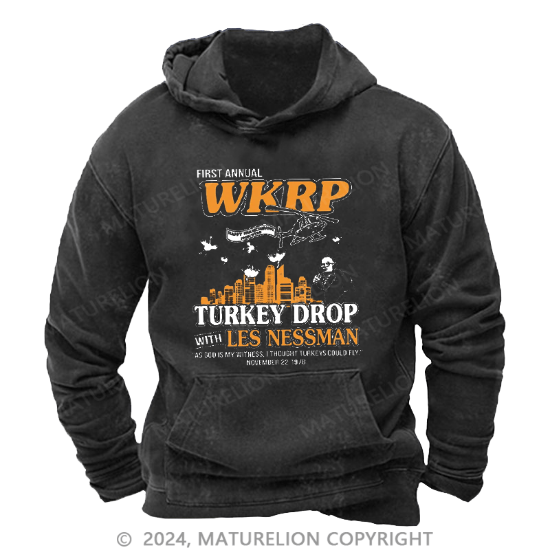 Maturelion Men's Hoodie First Annual WKRP Thanksgiving Day Turkey Drop Vintage Retro Hoodie