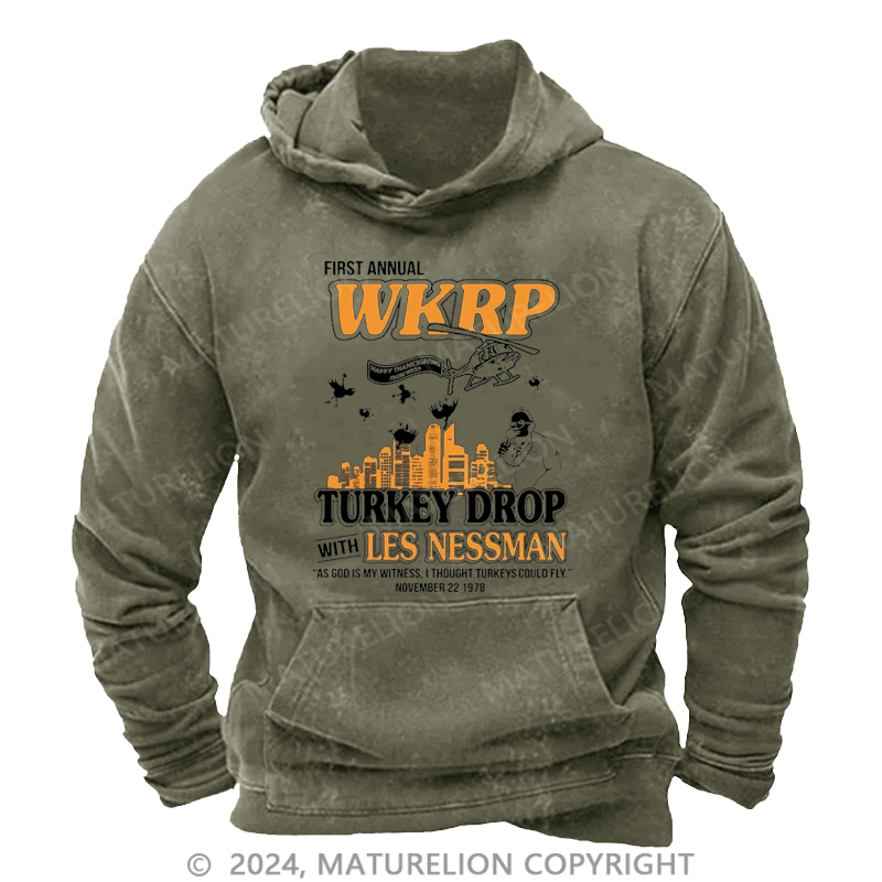 Maturelion Men's Hoodie First Annual WKRP Thanksgiving Day Turkey Drop Vintage Retro Hoodie