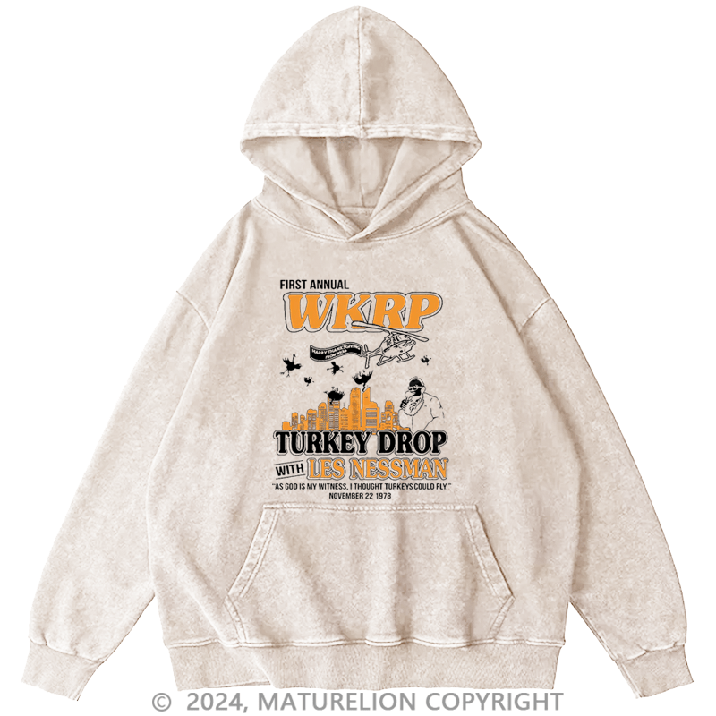 Maturelion Men's Hoodie First Annual WKRP Thanksgiving Day Turkey Drop Vintage Retro Hoodie