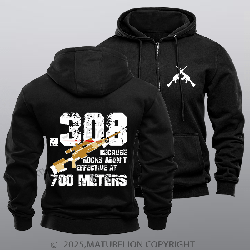 Maturelion Men's Hoodie .308 Because Rocks Aren't Effective At 700 Meters Zipper Hoodie