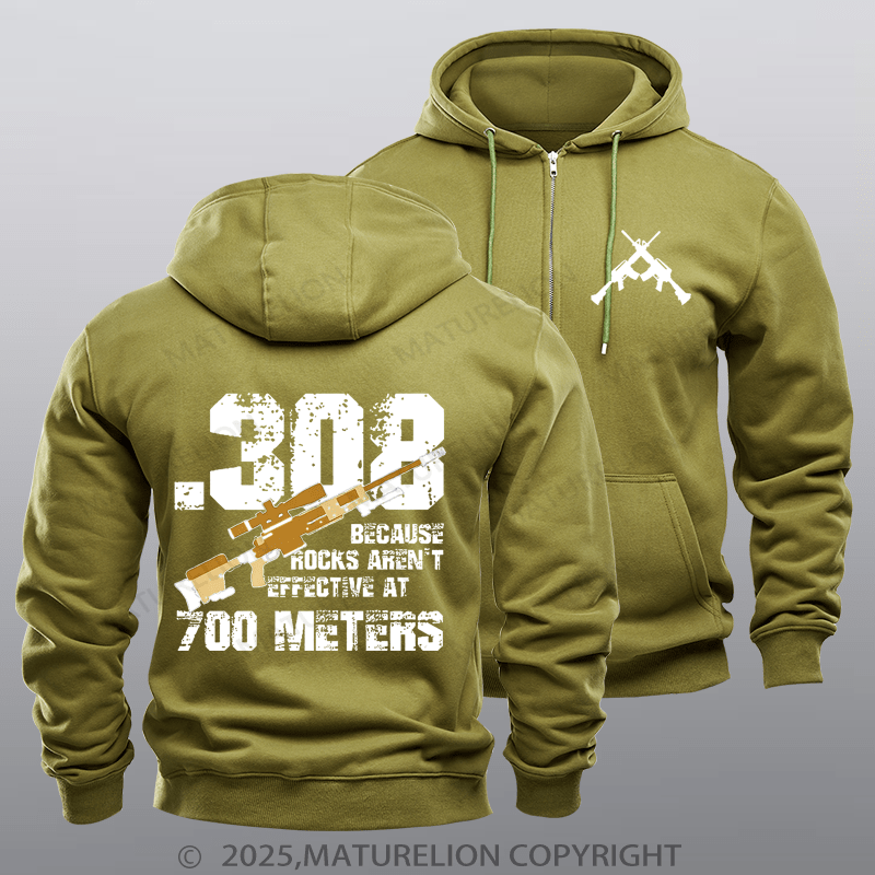 Maturelion Men's Hoodie .308 Because Rocks Aren't Effective At 700 Meters Zipper Hoodie