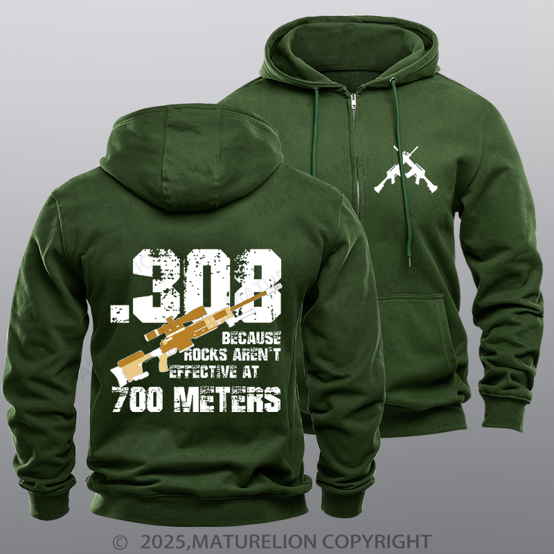 Maturelion Men's Hoodie .308 Because Rocks Aren't Effective At 700 Meters Zipper Hoodie