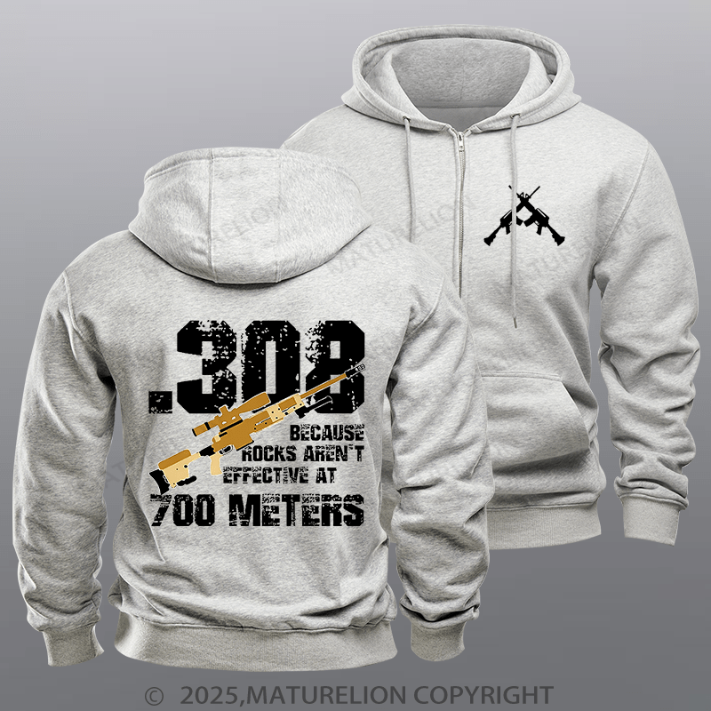 Maturelion Men's Hoodie .308 Because Rocks Aren't Effective At 700 Meters Zipper Hoodie
