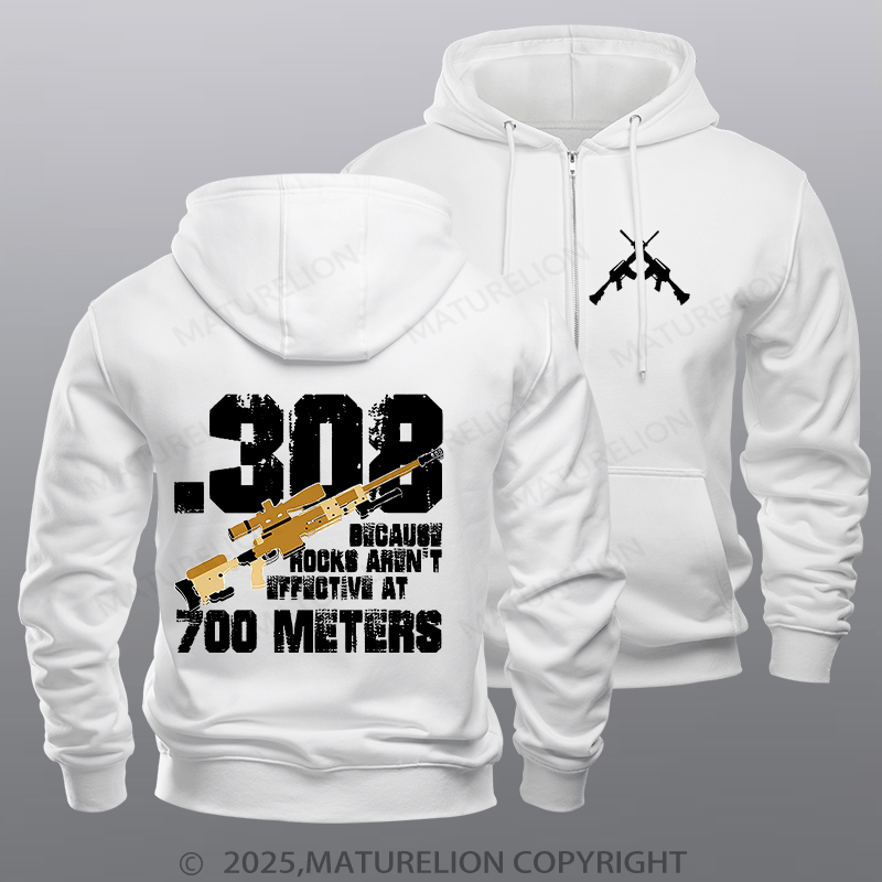 Maturelion Men's Hoodie .308 Because Rocks Aren't Effective At 700 Meters Zipper Hoodie