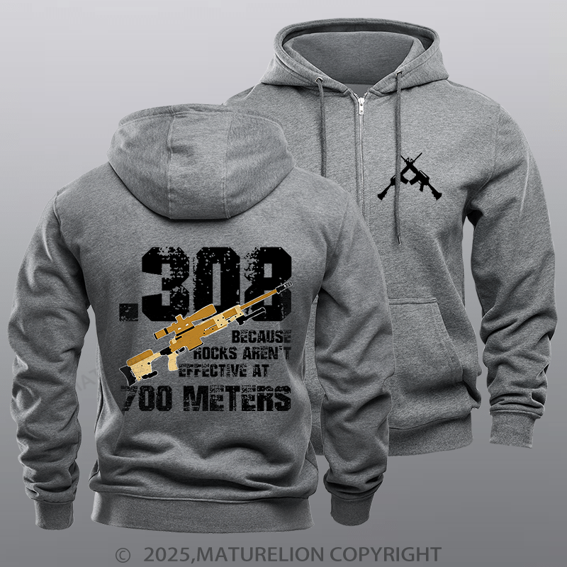 Maturelion Men's Hoodie .308 Because Rocks Aren't Effective At 700 Meters Zipper Hoodie