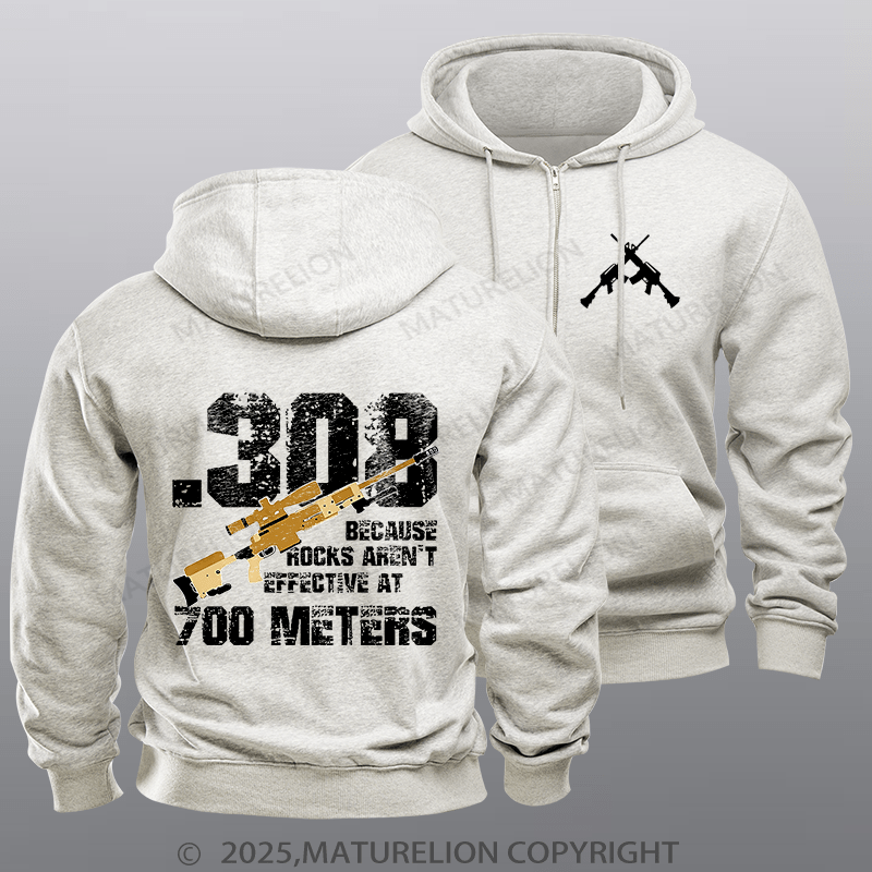 Maturelion Men's Hoodie .308 Because Rocks Aren't Effective At 700 Meters Zipper Hoodie