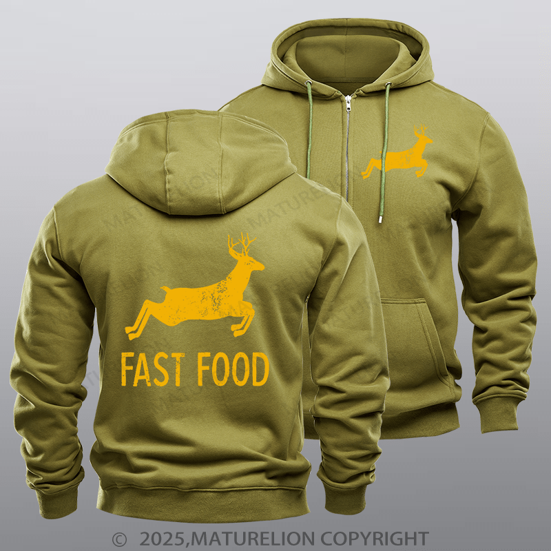 Maturelion Men's Hoodie Fast Food Funny Men Hunting Zipper Hoodie
