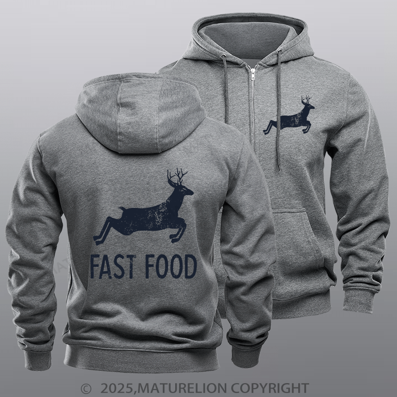 Maturelion Men's Hoodie Fast Food Funny Men Hunting Zipper Hoodie