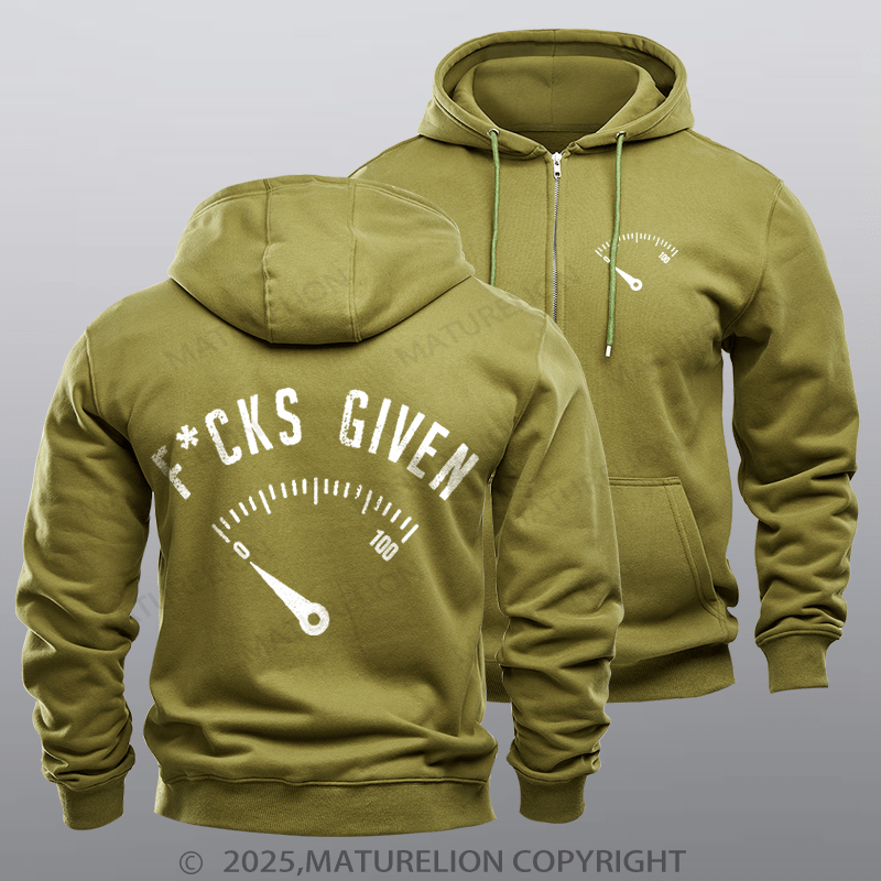 Maturelion Men's Hoodie Fucks Given Zipper Hoodie
