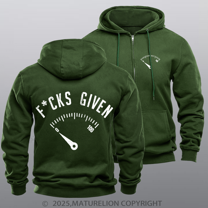 Maturelion Men's Hoodie Fucks Given Zipper Hoodie