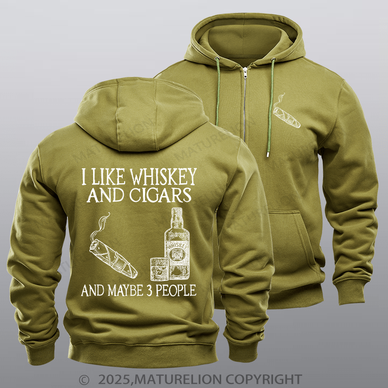 Maturelion Men's Hoodie I Like Whiskey And Cigars And Maybe 3 People Zipper Hoodie