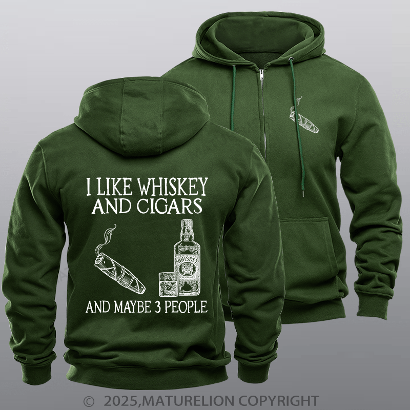 Maturelion Men's Hoodie I Like Whiskey And Cigars And Maybe 3 People Zipper Hoodie