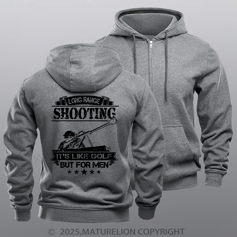 Maturelion Men's Hoodie Long Range Shooting It's Like Golf But For Men Zipper Hoodie