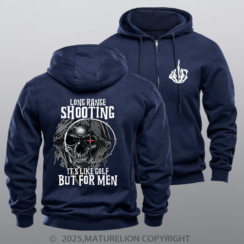Maturelion Men's Hoodie Long Range Shooting It's Like Golf But For Men Zipper Hoodie