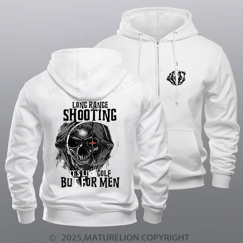 Maturelion Men's Hoodie Long Range Shooting It's Like Golf But For Men Zipper Hoodie
