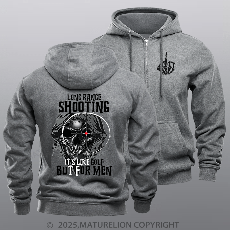 Maturelion Men's Hoodie Long Range Shooting It's Like Golf But For Men Zipper Hoodie