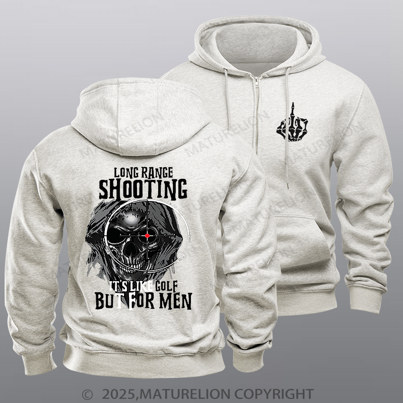 Maturelion Men's Hoodie Long Range Shooting It's Like Golf But For Men Zipper Hoodie