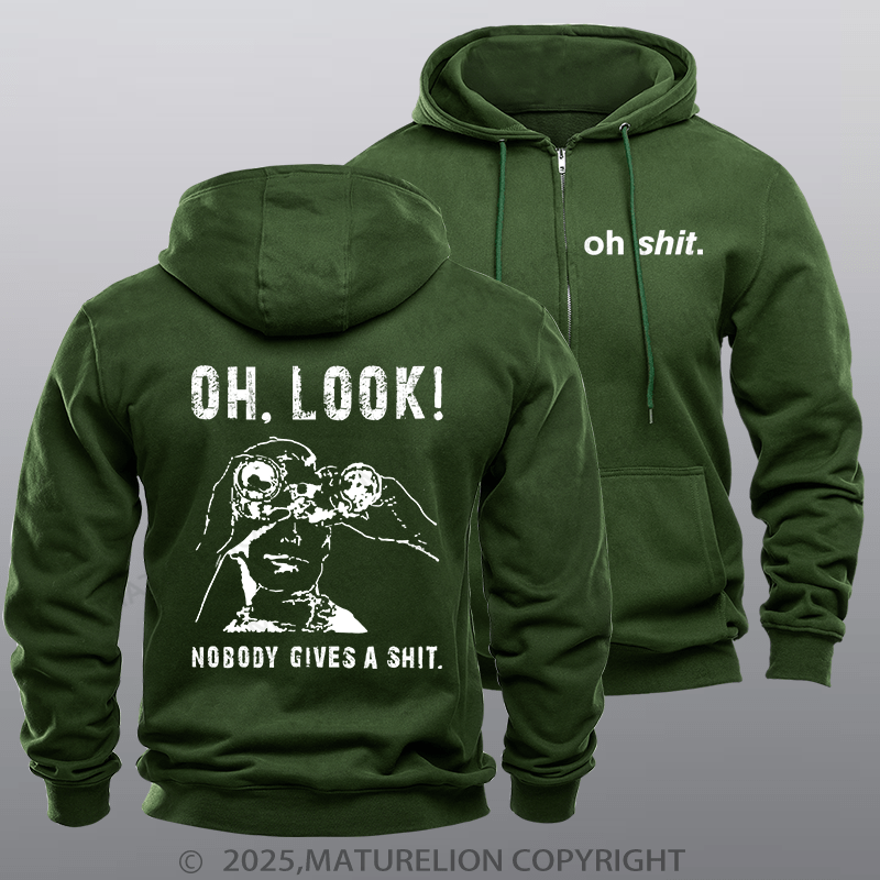 Maturelion Men's Hoodie OH LOOK! Nobody Gives A Shit Zipper Hoodie
