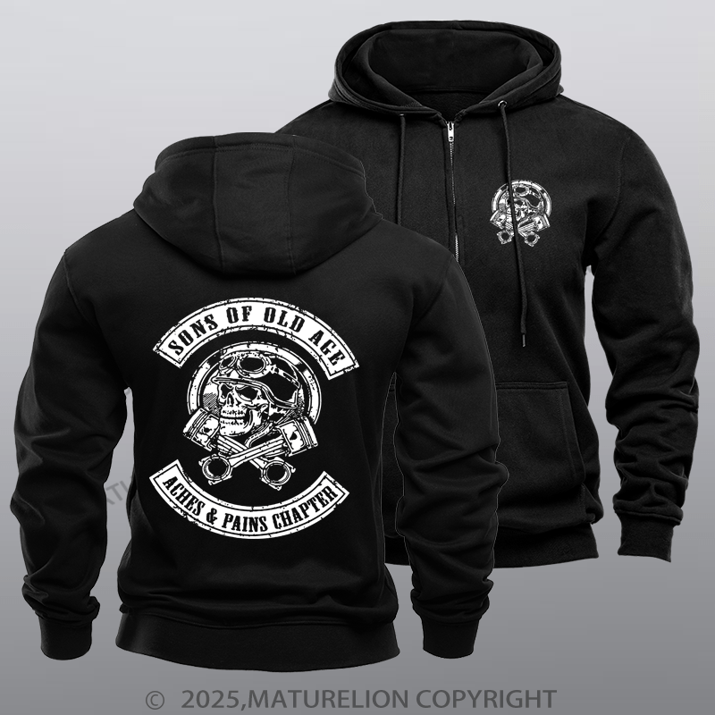 Maturelion Men's Hoodie Sons Of Old Age Aches And Pain Chapter Zipper Hoodie