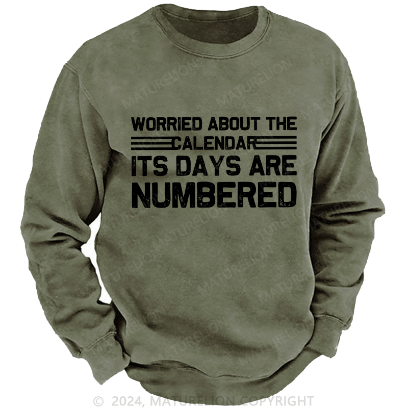 Maturelion Men's Sweatshirt Worried About The Calendar Its Days Are Numbered Custom Washed Sweatshirt