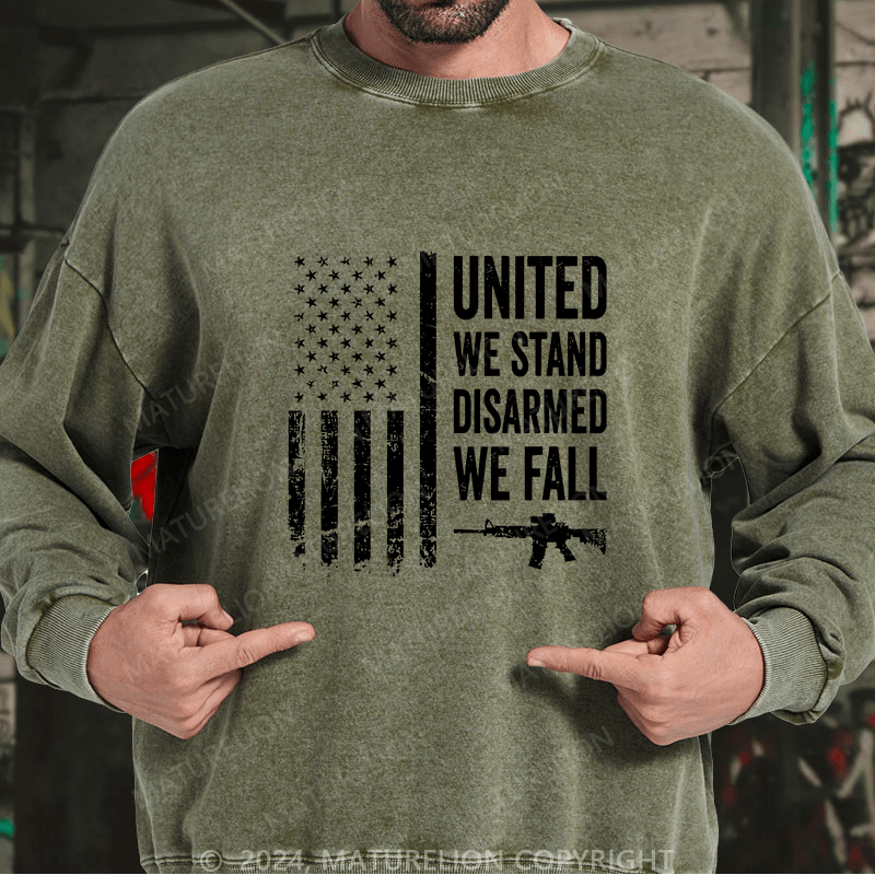 Maturelion Men's Sweatshirt United We Stand Disarmed We Fall Custom Washed Sweatshirt