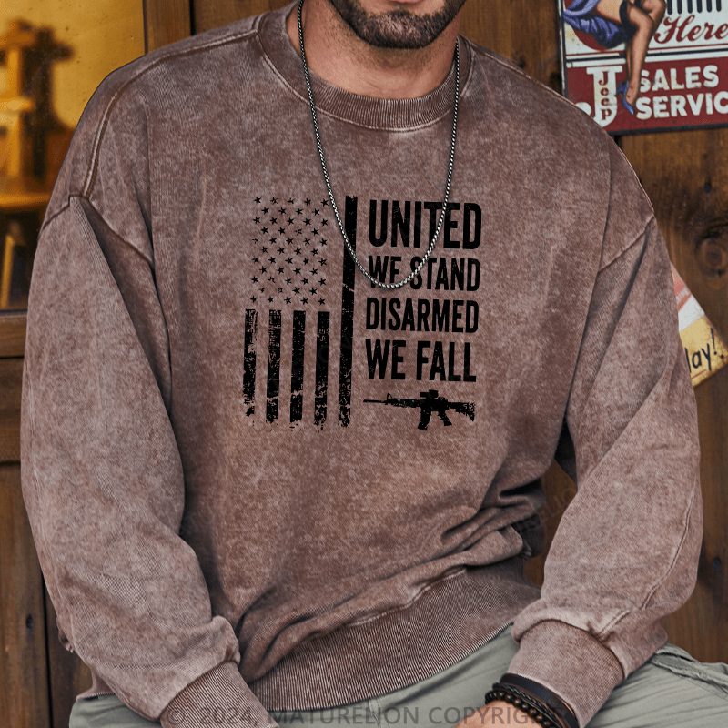 Maturelion Men's Sweatshirt United We Stand Disarmed We Fall Custom Washed Sweatshirt