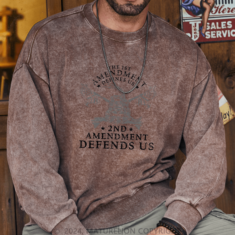 Maturelion Men's Sweatshirt The 1st Amendment Defines Us Custom Washed Sweatshirt