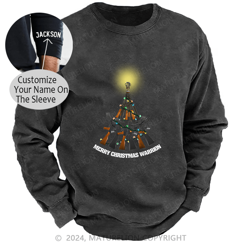 Maturelion Men's Sweatshirt Merry Christmas Warrior Custom Washed Sweatshirt