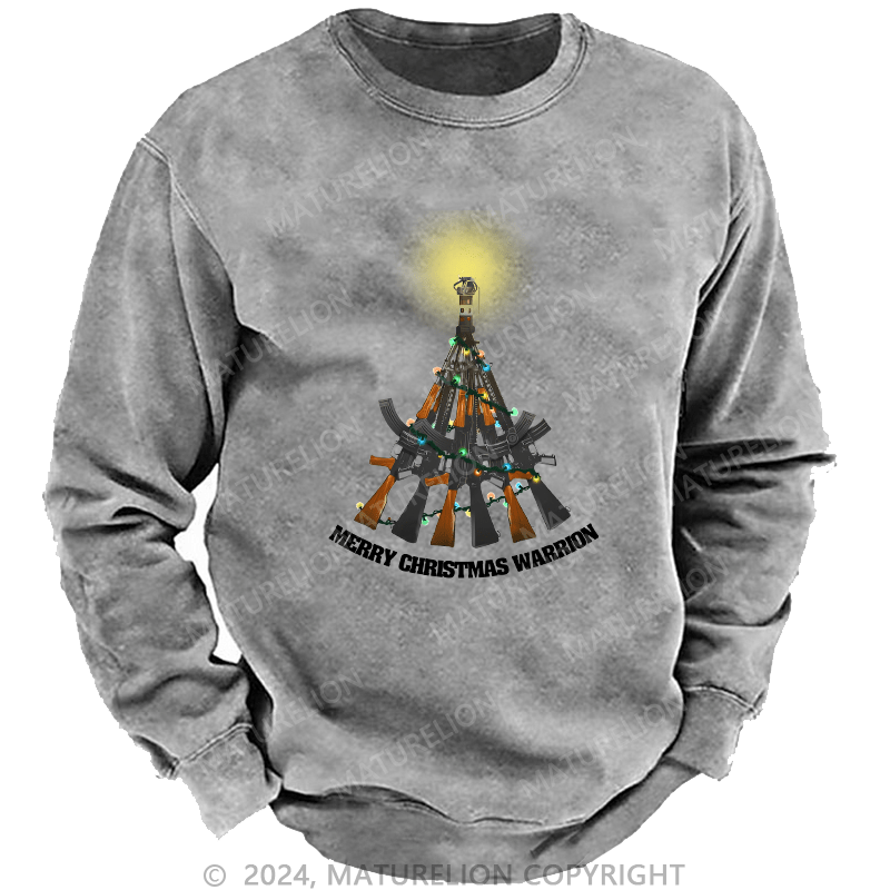 Maturelion Men's Sweatshirt Merry Christmas Warrior Custom Washed Sweatshirt
