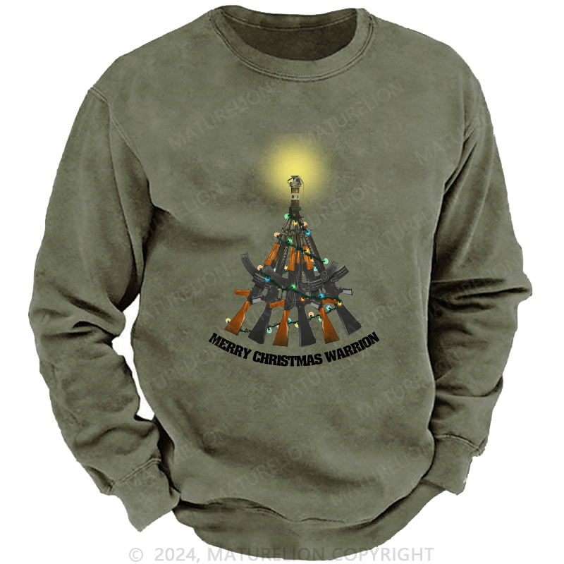 Maturelion Men's Sweatshirt Merry Christmas Warrior Custom Washed Sweatshirt